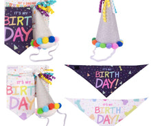 Load image into Gallery viewer, Happy Birthday Dog Bandana and Hat Set