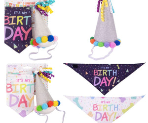 Happy Birthday Dog Bandana and Hat Set