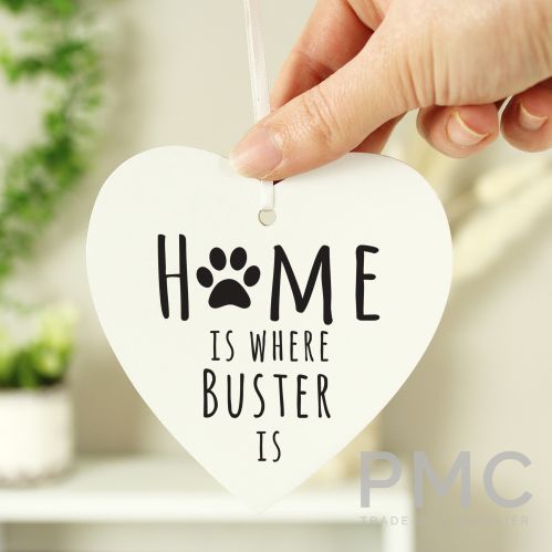 Personalised 'Home is Where' Pet Wooden Heart Decoration